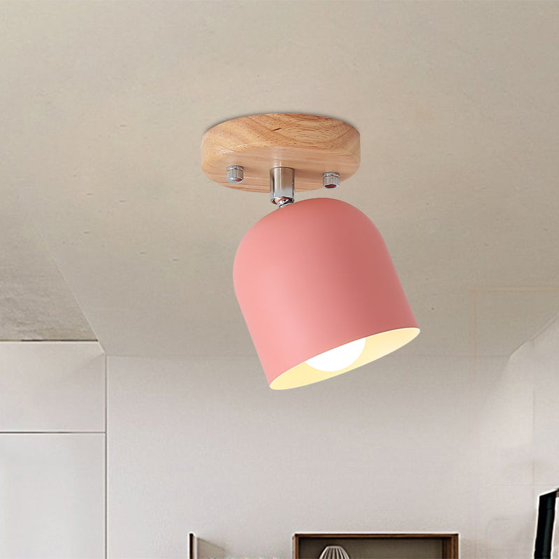 Bell Iron Shade Semi Flush Lighting Macaron 1-Bulb Pink Finish Rotatable Ceiling Mounted Lamp Clearhalo 'Ceiling Lights' 'Close To Ceiling Lights' 'Close to ceiling' 'Semi-flushmount' Lighting' 702591