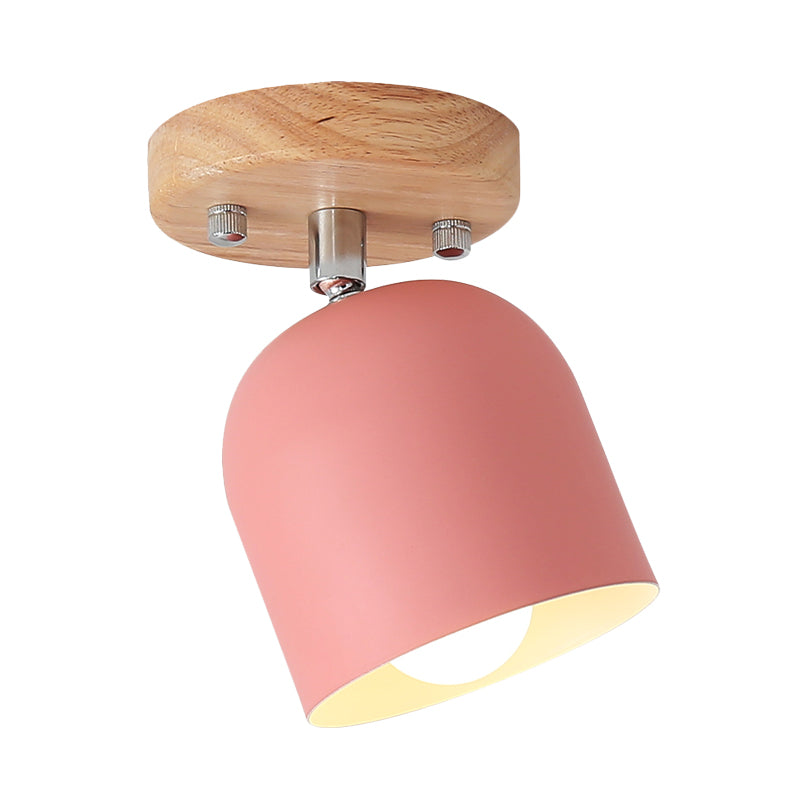 Bell Iron Shade Semi Flush Lighting Macaron 1-Bulb Pink Finish Rotatable Ceiling Mounted Lamp Clearhalo 'Ceiling Lights' 'Close To Ceiling Lights' 'Close to ceiling' 'Semi-flushmount' Lighting' 702592