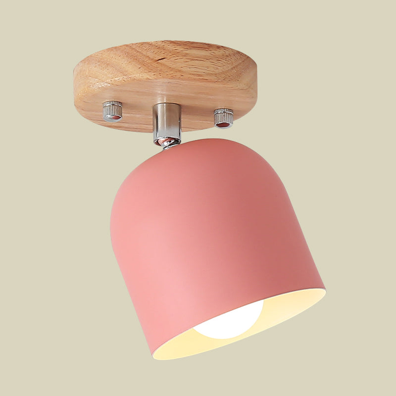 Bell Iron Shade Semi Flush Lighting Macaron 1-Bulb Pink Finish Rotatable Ceiling Mounted Lamp Clearhalo 'Ceiling Lights' 'Close To Ceiling Lights' 'Close to ceiling' 'Semi-flushmount' Lighting' 702593