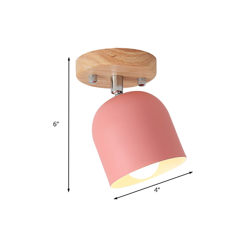 Bell Iron Shade Semi Flush Lighting Macaron 1-Bulb Pink Finish Rotatable Ceiling Mounted Lamp Clearhalo 'Ceiling Lights' 'Close To Ceiling Lights' 'Close to ceiling' 'Semi-flushmount' Lighting' 702594