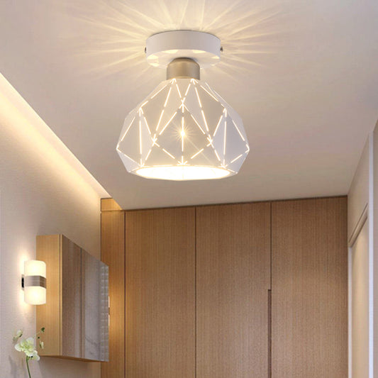 Diamond Iron Semi Flush Light Fixture Contemporary 1 Light White Finish Flush Mount Ceiling Lamp for Corridor Clearhalo 'Ceiling Lights' 'Close To Ceiling Lights' 'Close to ceiling' 'Semi-flushmount' Lighting' 702596