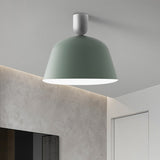 10"/12" Wide 1 Light Bedroom Semi Flush Mount Macaron Green Finish Ceiling Lamp Fixture with Bowl Iron Shade Clearhalo 'Ceiling Lights' 'Close To Ceiling Lights' 'Close to ceiling' 'Semi-flushmount' Lighting' 702601