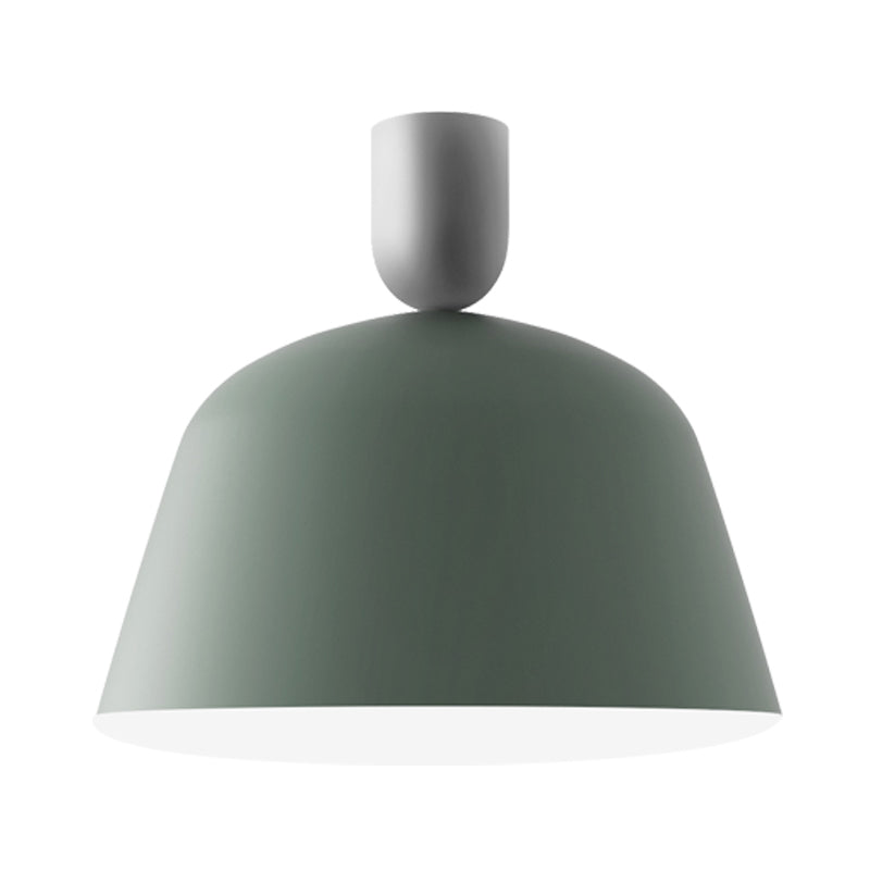 10"/12" Wide 1 Light Bedroom Semi Flush Mount Macaron Green Finish Ceiling Lamp Fixture with Bowl Iron Shade Clearhalo 'Ceiling Lights' 'Close To Ceiling Lights' 'Close to ceiling' 'Semi-flushmount' Lighting' 702602