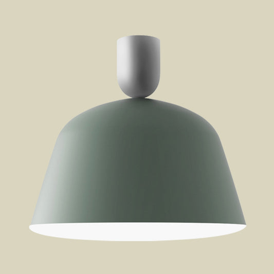 10"/12" Wide 1 Light Bedroom Semi Flush Mount Macaron Green Finish Ceiling Lamp Fixture with Bowl Iron Shade Clearhalo 'Ceiling Lights' 'Close To Ceiling Lights' 'Close to ceiling' 'Semi-flushmount' Lighting' 702603