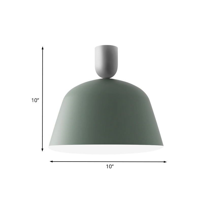 10"/12" Wide 1 Light Bedroom Semi Flush Mount Macaron Green Finish Ceiling Lamp Fixture with Bowl Iron Shade Clearhalo 'Ceiling Lights' 'Close To Ceiling Lights' 'Close to ceiling' 'Semi-flushmount' Lighting' 702604