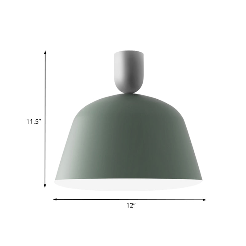 10"/12" Wide 1 Light Bedroom Semi Flush Mount Macaron Green Finish Ceiling Lamp Fixture with Bowl Iron Shade Clearhalo 'Ceiling Lights' 'Close To Ceiling Lights' 'Close to ceiling' 'Semi-flushmount' Lighting' 702605