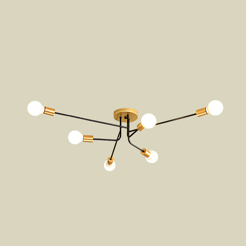 Sputnik Linear Semi Flush Mount Modernist Metal 6 Bulbs Gold and Black Finish Close to Ceiling Light Clearhalo 'Ceiling Lights' 'Close To Ceiling Lights' 'Close to ceiling' 'Semi-flushmount' Lighting' 702617