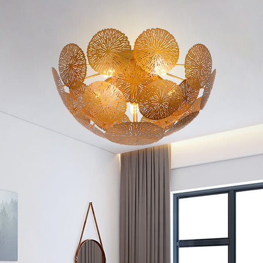 Lotus Leaf Metal Semi Flush Light Postmodern 5 Heads Gold Finish Flush Mount Lamp Fixture Gold Clearhalo 'Ceiling Lights' 'Close To Ceiling Lights' 'Close to ceiling' 'Semi-flushmount' Lighting' 702624