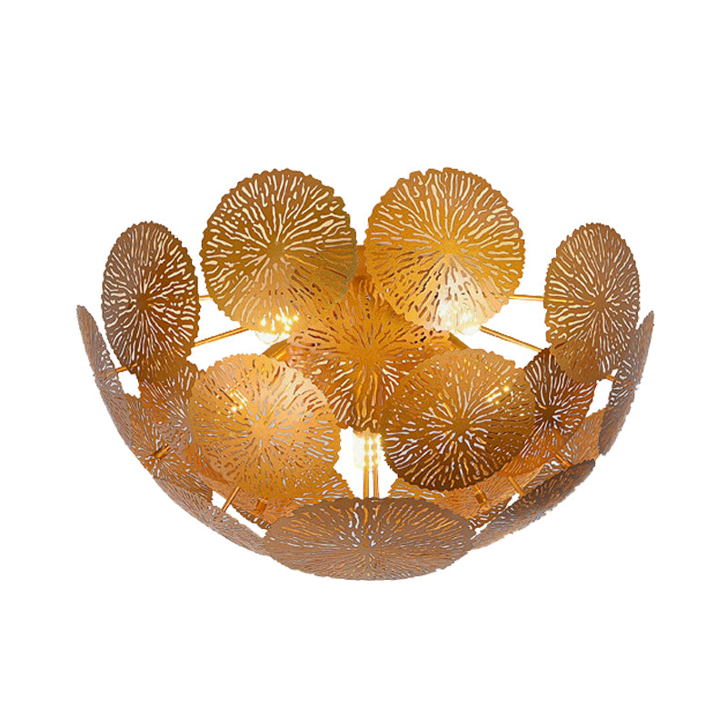 Lotus Leaf Metal Semi Flush Light Postmodern 5 Heads Gold Finish Flush Mount Lamp Fixture Clearhalo 'Ceiling Lights' 'Close To Ceiling Lights' 'Close to ceiling' 'Semi-flushmount' Lighting' 702626