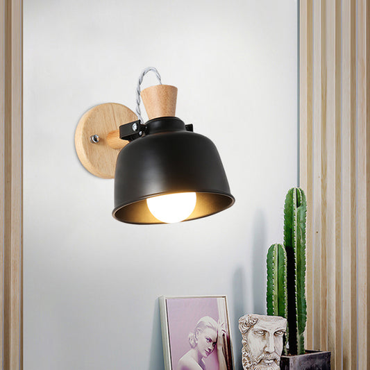 Bowl Bedside Wall Light Fixture Iron 1 Light Macaron Handle Sconce Lamp in Grey/Black with Wood Top and Backplate Clearhalo 'Modern wall lights' 'Modern' 'Wall Lamps & Sconces' 'Wall Lights' Lighting' 702660
