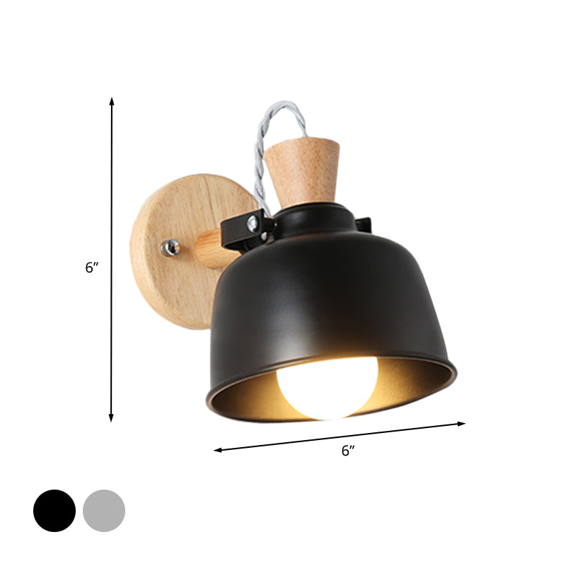 Bowl Bedside Wall Light Fixture Iron 1 Light Macaron Handle Sconce Lamp in Grey/Black with Wood Top and Backplate Clearhalo 'Modern wall lights' 'Modern' 'Wall Lamps & Sconces' 'Wall Lights' Lighting' 702663