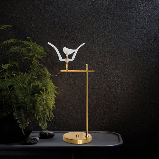 Right Angle Arm Desk Light Modernist Metal LED Gold Finish Table Lamp with Bird Opal Glass Shade Gold Clearhalo 'Lamps' 'Table Lamps' Lighting' 702672