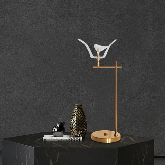 Right Angle Arm Desk Light Modernist Metal LED Gold Finish Table Lamp with Bird Opal Glass Shade Clearhalo 'Lamps' 'Table Lamps' Lighting' 702673
