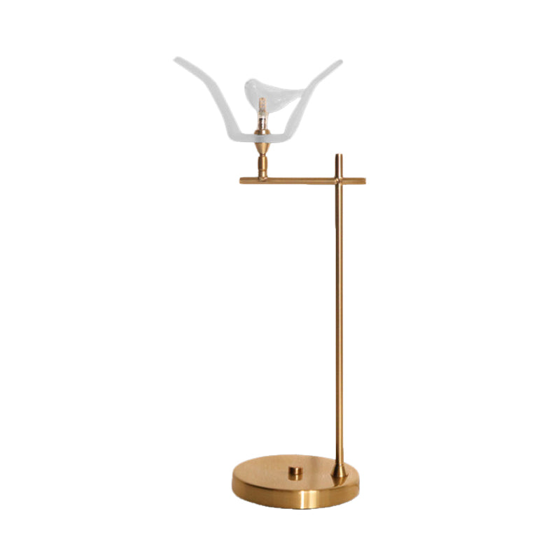 Right Angle Arm Desk Light Modernist Metal LED Gold Finish Table Lamp with Bird Opal Glass Shade Clearhalo 'Lamps' 'Table Lamps' Lighting' 702674