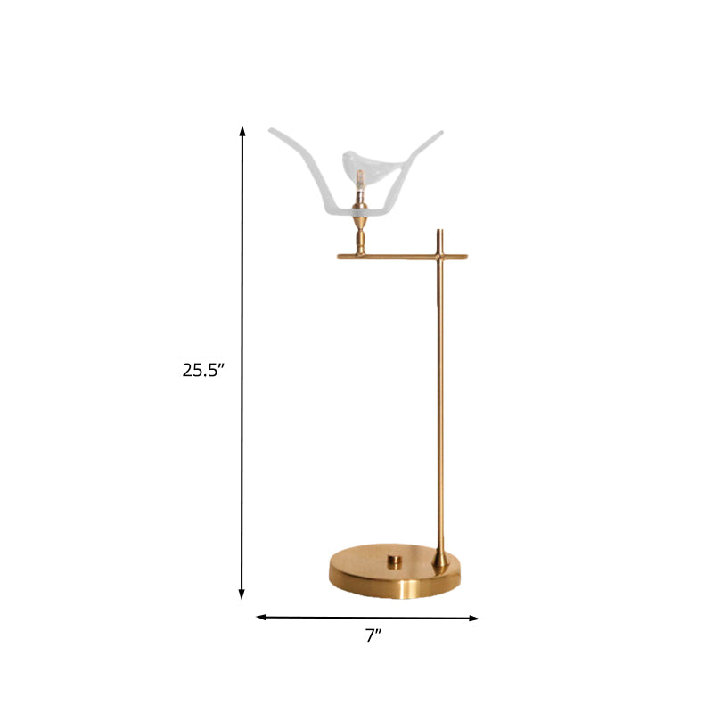 Right Angle Arm Desk Light Modernist Metal LED Gold Finish Table Lamp with Bird Opal Glass Shade Clearhalo 'Lamps' 'Table Lamps' Lighting' 702676