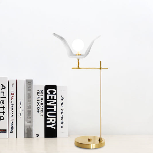 Angled Arm Bedroom Table Light Metallic LED Modernist Desk Lamp in Gold with Orb Opal Glass Shade Gold Clearhalo 'Lamps' 'Table Lamps' Lighting' 702677
