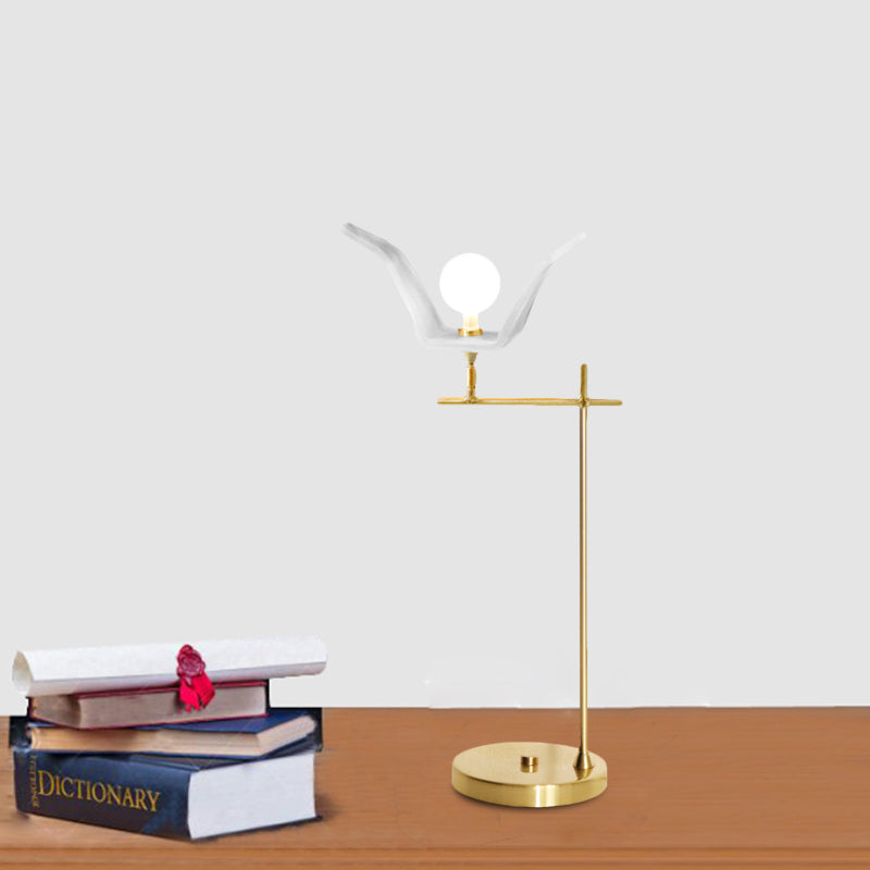 Angled Arm Bedroom Table Light Metallic LED Modernist Desk Lamp in Gold with Orb Opal Glass Shade Clearhalo 'Lamps' 'Table Lamps' Lighting' 702678