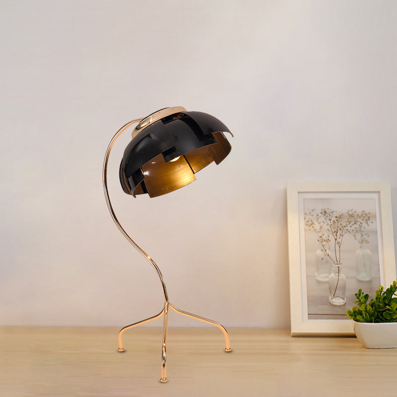 Dome Desk Light Modernist Metal Panel 1 Bulb Living Room Night Table Lamp in Black with Tripod Base Clearhalo 'Lamps' 'Table Lamps' Lighting' 702709