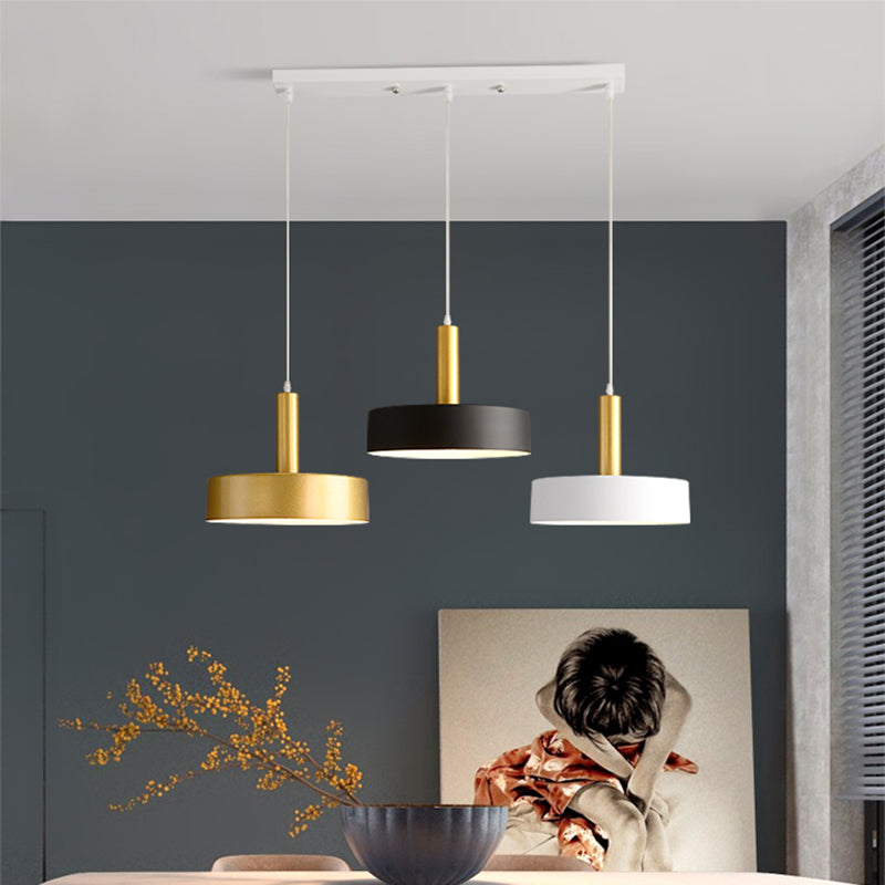 Modernist Round Multi Light Pendant Metal 3 Lights Dining Room Hanging Ceiling Lamp in White-Black-Gold Black-Gold Clearhalo 'Ceiling Lights' 'Modern Pendants' 'Modern' 'Pendant Lights' 'Pendants' Lighting' 702726