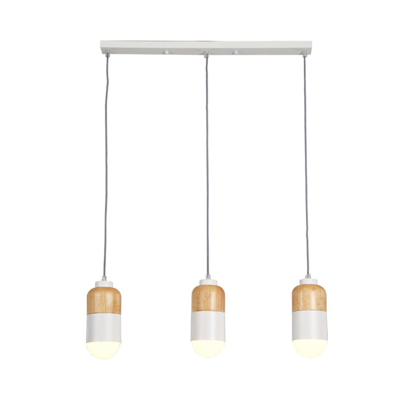 Capsule LED Cluster Pendant Modernism Metal 3 Bulbs White and Wood Pendant Light over Dining Table Clearhalo 'Ceiling Lights' 'Modern Pendants' 'Modern' 'Pendant Lights' 'Pendants' Lighting' 702733