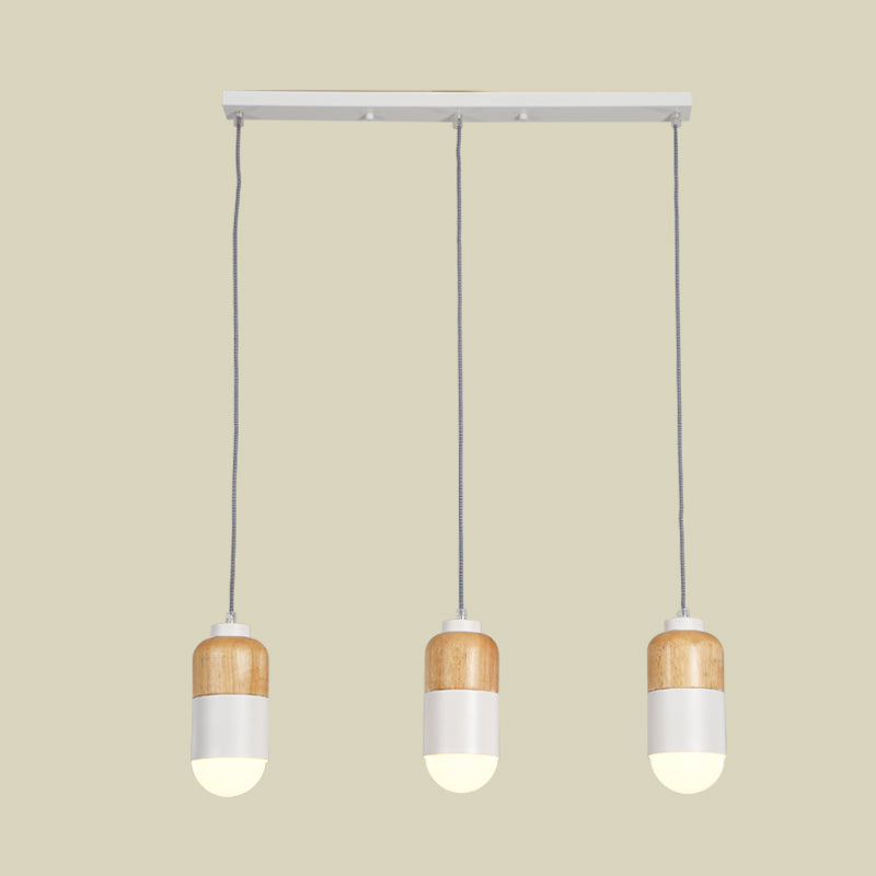 Capsule LED Cluster Pendant Modernism Metal 3 Bulbs White and Wood Pendant Light over Dining Table Clearhalo 'Ceiling Lights' 'Modern Pendants' 'Modern' 'Pendant Lights' 'Pendants' Lighting' 702734