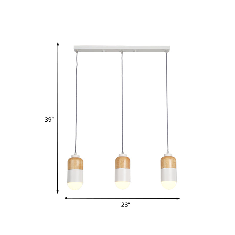 Capsule LED Cluster Pendant Modernism Metal 3 Bulbs White and Wood Pendant Light over Dining Table Clearhalo 'Ceiling Lights' 'Modern Pendants' 'Modern' 'Pendant Lights' 'Pendants' Lighting' 702735