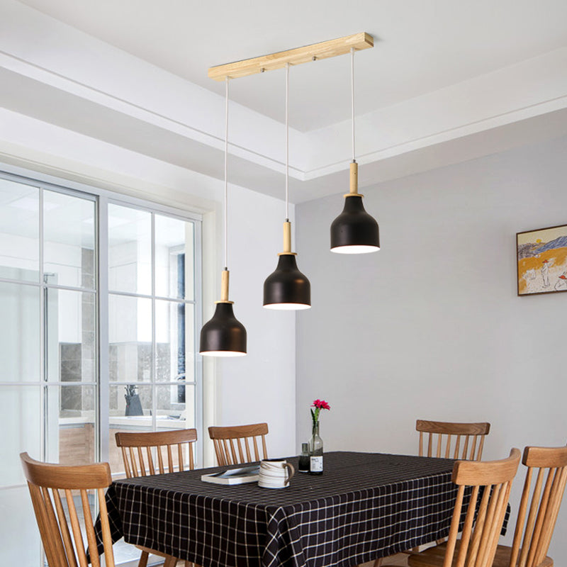 White/Black Finish Urn Cluster Pendant Modern Nordic 3 Heads Iron Hanging Light with Linear Canopy Clearhalo 'Ceiling Lights' 'Modern Pendants' 'Modern' 'Pendant Lights' 'Pendants' Lighting' 702742