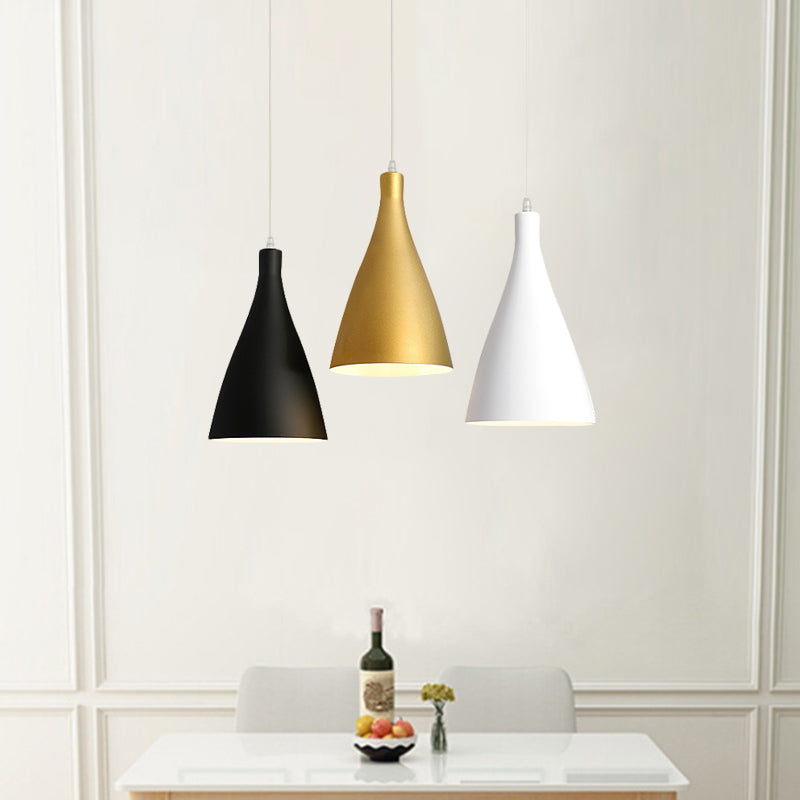 Modernist 3 Lights Multi Light Pendant White-Black-Gold Conical Ceiling Lamp with Metal Shade, Round/Linear Canopy Clearhalo 'Ceiling Lights' 'Modern Pendants' 'Modern' 'Pendant Lights' 'Pendants' Lighting' 702750