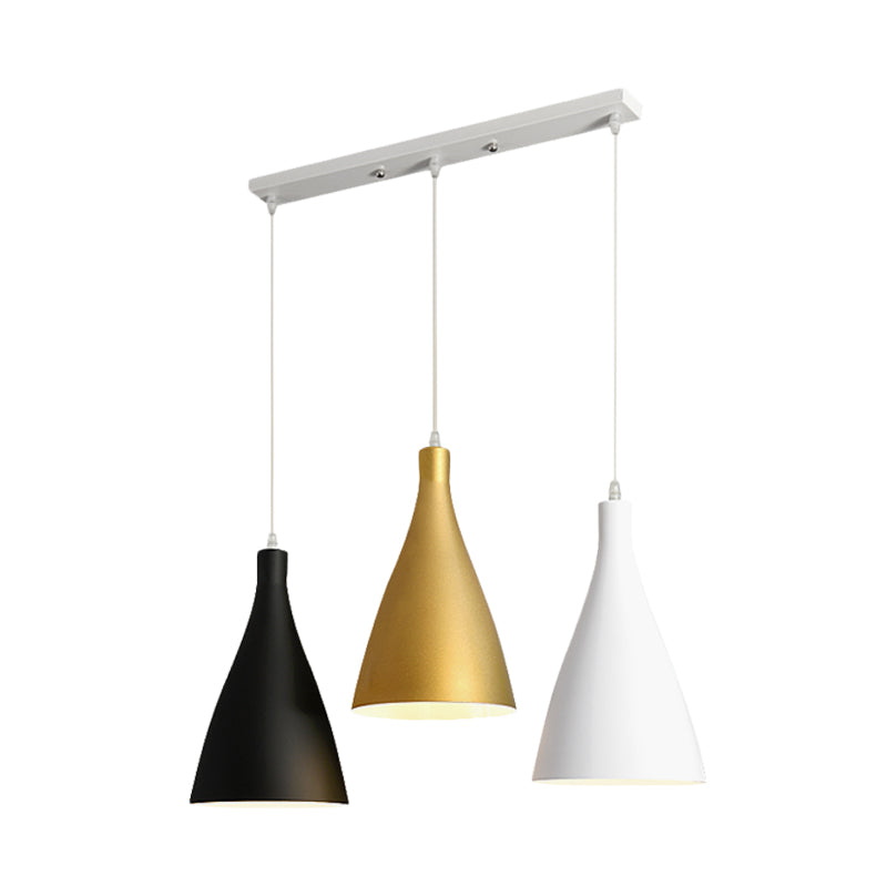 Modernist 3 Lights Multi Light Pendant White-Black-Gold Conical Ceiling Lamp with Metal Shade, Round/Linear Canopy Clearhalo 'Ceiling Lights' 'Modern Pendants' 'Modern' 'Pendant Lights' 'Pendants' Lighting' 702751