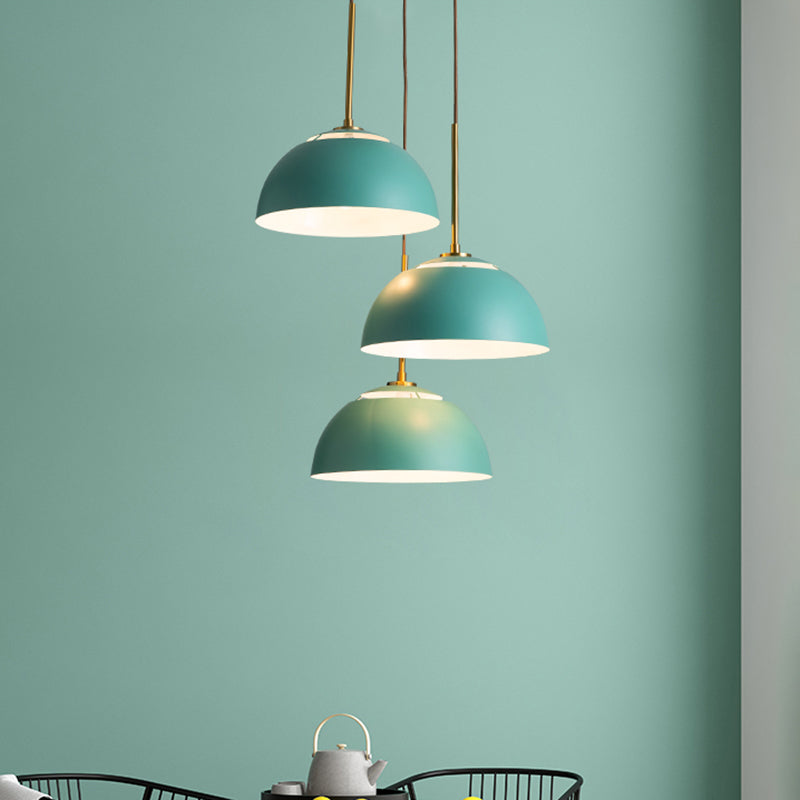 3 Lights Dining Room Cluster Pendant Macaron White/Pink/Green Finish Down Lighting with Dome Iron Shade Green Clearhalo 'Ceiling Lights' 'Modern Pendants' 'Modern' 'Pendant Lights' 'Pendants' Lighting' 702758