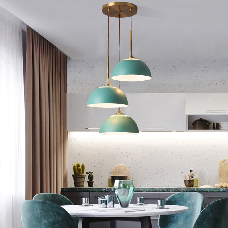 3 Lights Dining Room Cluster Pendant Macaron White/Pink/Green Finish Down Lighting with Dome Iron Shade Clearhalo 'Ceiling Lights' 'Modern Pendants' 'Modern' 'Pendant Lights' 'Pendants' Lighting' 702759