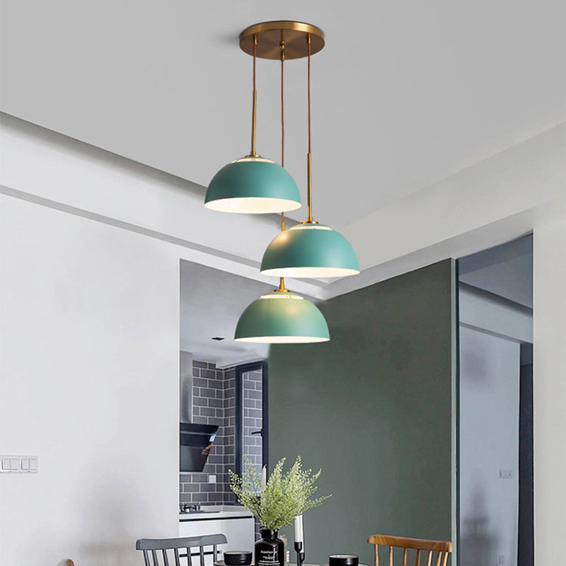 3 Lights Dining Room Cluster Pendant Macaron White/Pink/Green Finish Down Lighting with Dome Iron Shade Clearhalo 'Ceiling Lights' 'Modern Pendants' 'Modern' 'Pendant Lights' 'Pendants' Lighting' 702760