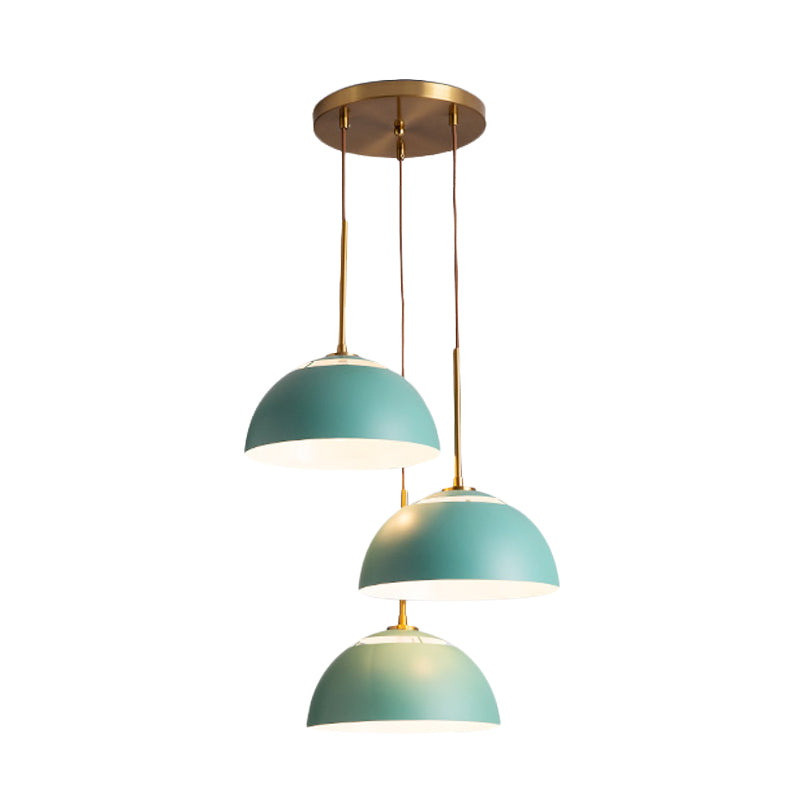 3 Lights Dining Room Cluster Pendant Macaron White/Pink/Green Finish Down Lighting with Dome Iron Shade Clearhalo 'Ceiling Lights' 'Modern Pendants' 'Modern' 'Pendant Lights' 'Pendants' Lighting' 702761