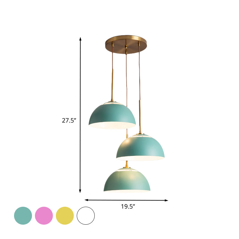 3 Lights Dining Room Cluster Pendant Macaron White/Pink/Green Finish Down Lighting with Dome Iron Shade Clearhalo 'Ceiling Lights' 'Modern Pendants' 'Modern' 'Pendant Lights' 'Pendants' Lighting' 702762