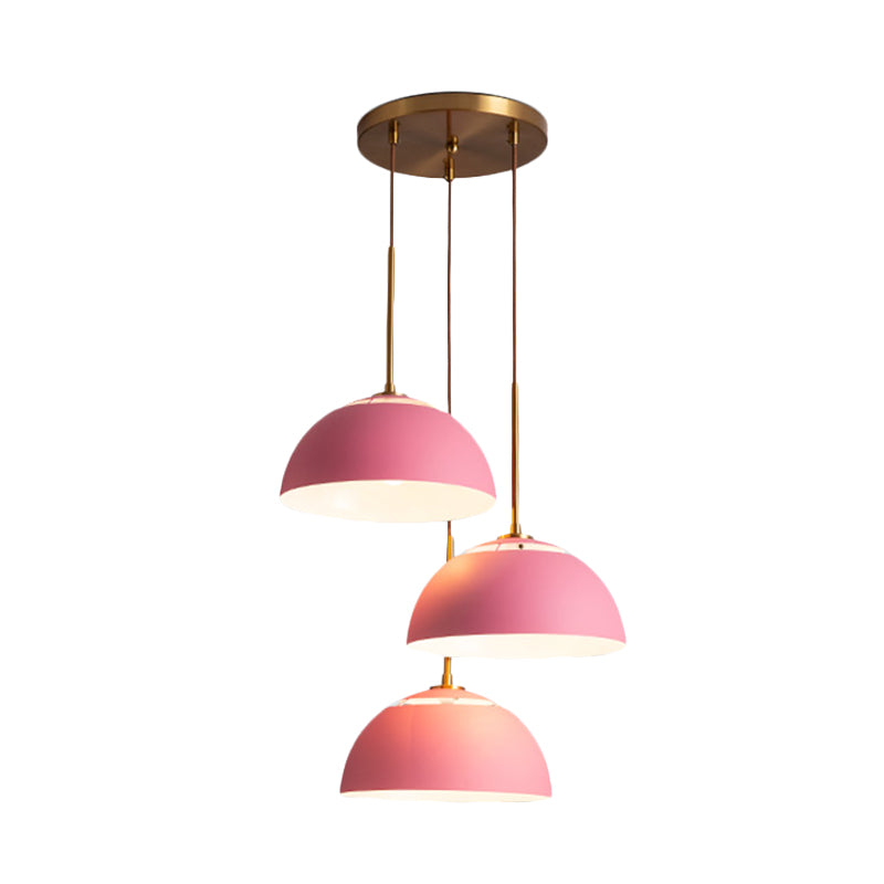 3 Lights Dining Room Cluster Pendant Macaron White/Pink/Green Finish Down Lighting with Dome Iron Shade Clearhalo 'Ceiling Lights' 'Modern Pendants' 'Modern' 'Pendant Lights' 'Pendants' Lighting' 702765