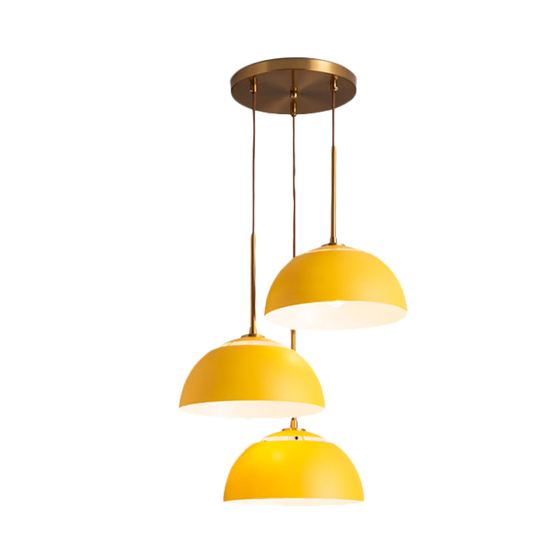 3 Lights Dining Room Cluster Pendant Macaron White/Pink/Green Finish Down Lighting with Dome Iron Shade Clearhalo 'Ceiling Lights' 'Modern Pendants' 'Modern' 'Pendant Lights' 'Pendants' Lighting' 702768