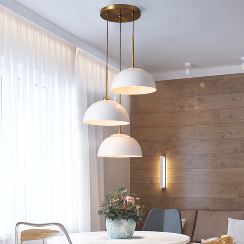 3 Lights Dining Room Cluster Pendant Macaron White/Pink/Green Finish Down Lighting with Dome Iron Shade White Clearhalo 'Ceiling Lights' 'Modern Pendants' 'Modern' 'Pendant Lights' 'Pendants' Lighting' 702769