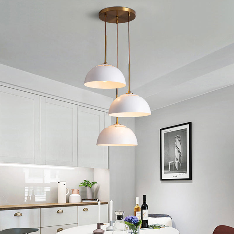 3 Lights Dining Room Cluster Pendant Macaron White/Pink/Green Finish Down Lighting with Dome Iron Shade Clearhalo 'Ceiling Lights' 'Modern Pendants' 'Modern' 'Pendant Lights' 'Pendants' Lighting' 702770