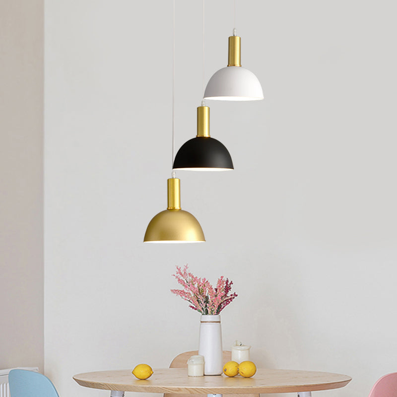 Modern Nordic Domed Hanging Light Kit Iron 3 Heads Dining Room Multi Light Pendant in White-Black-Gold Black-Gold Clearhalo 'Ceiling Lights' 'Modern Pendants' 'Modern' 'Pendant Lights' 'Pendants' Lighting' 702772