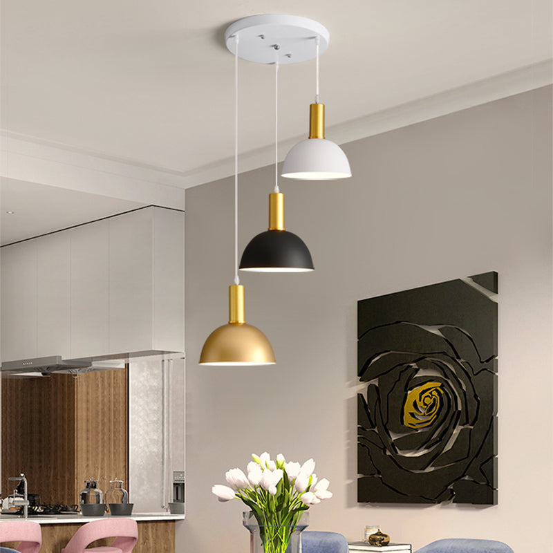 Modern Nordic Domed Hanging Light Kit Iron 3 Heads Dining Room Multi Light Pendant in White-Black-Gold Clearhalo 'Ceiling Lights' 'Modern Pendants' 'Modern' 'Pendant Lights' 'Pendants' Lighting' 702773