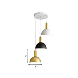 Modern Nordic Domed Hanging Light Kit Iron 3 Heads Dining Room Multi Light Pendant in White-Black-Gold Clearhalo 'Ceiling Lights' 'Modern Pendants' 'Modern' 'Pendant Lights' 'Pendants' Lighting' 702776