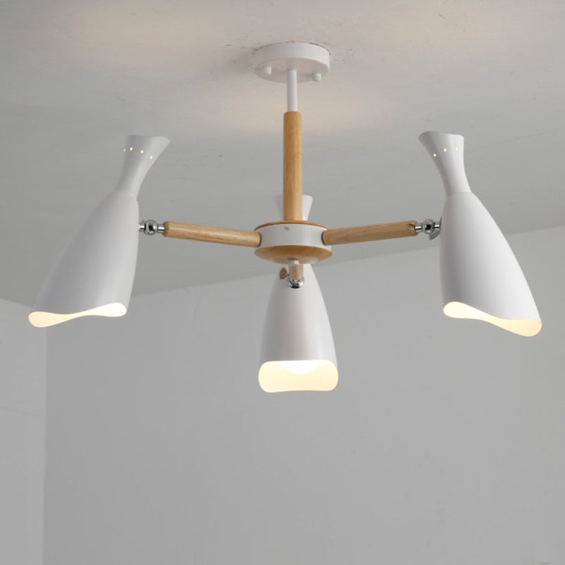 Iron Wide Flare Semi Flush Mount Modernism 3/5 Heads 27.5"/33.5" Width Ceiling Light Fixture in White and Wood White 27.5" Clearhalo 'Ceiling Lights' 'Close To Ceiling Lights' 'Close to ceiling' 'Semi-flushmount' Lighting' 702777