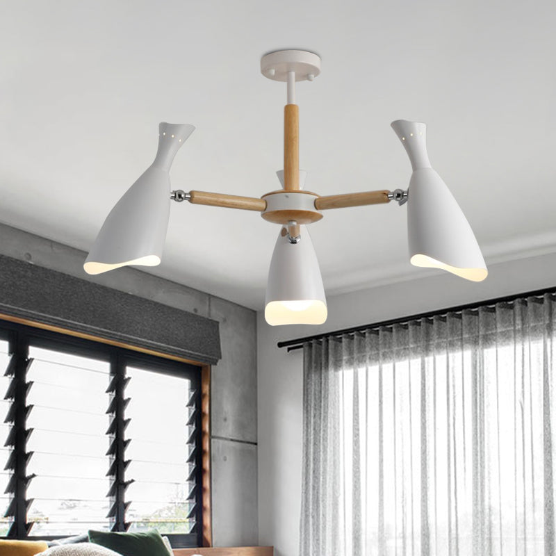 Iron Wide Flare Semi Flush Mount Modernism 3/5 Heads 27.5"/33.5" Width Ceiling Light Fixture in White and Wood Clearhalo 'Ceiling Lights' 'Close To Ceiling Lights' 'Close to ceiling' 'Semi-flushmount' Lighting' 702778