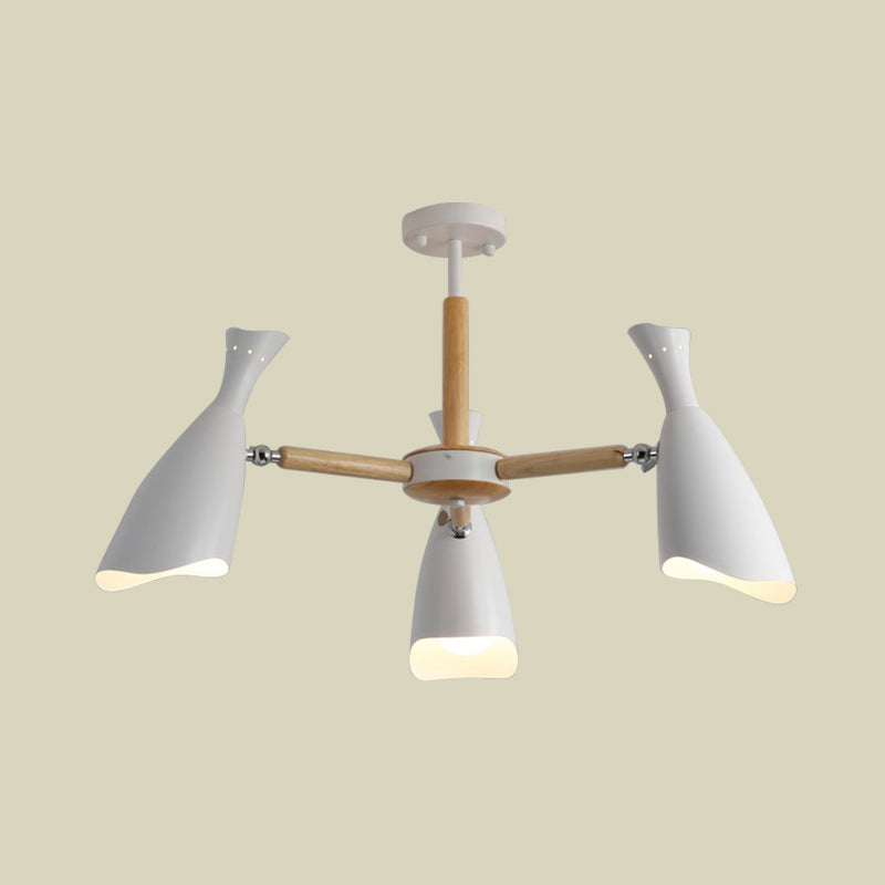 Iron Wide Flare Semi Flush Mount Modernism 3/5 Heads 27.5"/33.5" Width Ceiling Light Fixture in White and Wood Clearhalo 'Ceiling Lights' 'Close To Ceiling Lights' 'Close to ceiling' 'Semi-flushmount' Lighting' 702780