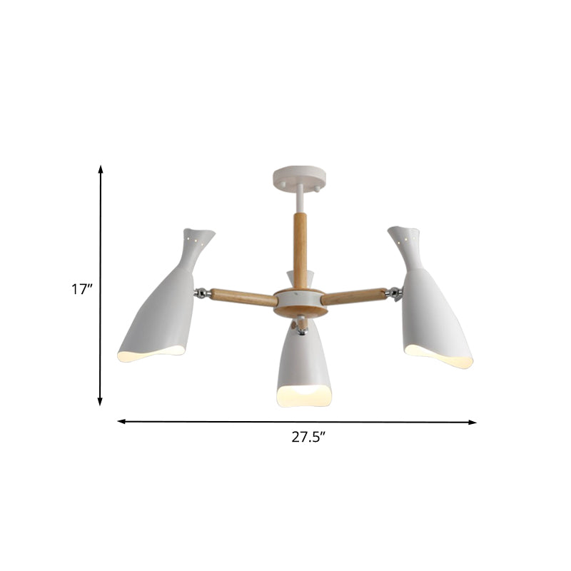 Iron Wide Flare Semi Flush Mount Modernism 3/5 Heads 27.5"/33.5" Width Ceiling Light Fixture in White and Wood Clearhalo 'Ceiling Lights' 'Close To Ceiling Lights' 'Close to ceiling' 'Semi-flushmount' Lighting' 702781