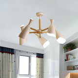 Iron Wide Flare Semi Flush Mount Modernism 3/5 Heads 27.5"/33.5" Width Ceiling Light Fixture in White and Wood White 33.5" Clearhalo 'Ceiling Lights' 'Close To Ceiling Lights' 'Close to ceiling' 'Semi-flushmount' Lighting' 702782