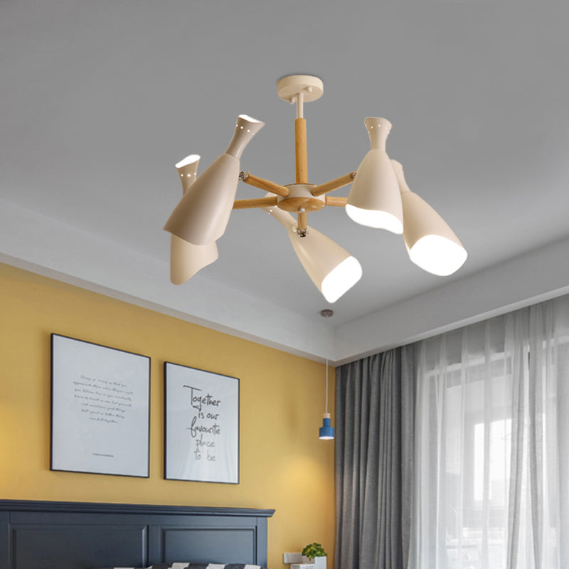 Iron Wide Flare Semi Flush Mount Modernism 3/5 Heads 27.5"/33.5" Width Ceiling Light Fixture in White and Wood Clearhalo 'Ceiling Lights' 'Close To Ceiling Lights' 'Close to ceiling' 'Semi-flushmount' Lighting' 702783