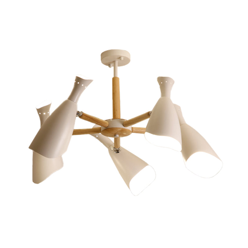 Iron Wide Flare Semi Flush Mount Modernism 3/5 Heads 27.5"/33.5" Width Ceiling Light Fixture in White and Wood Clearhalo 'Ceiling Lights' 'Close To Ceiling Lights' 'Close to ceiling' 'Semi-flushmount' Lighting' 702784
