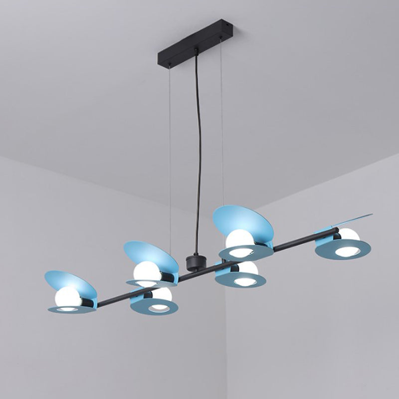 Mussel Metallic Island Ceiling Light Modernist 6 Bulbs Blue and Black Hanging Lamp Kit for Dining Room Blue Clearhalo 'Ceiling Lights' 'Island Lights' Lighting' 702791