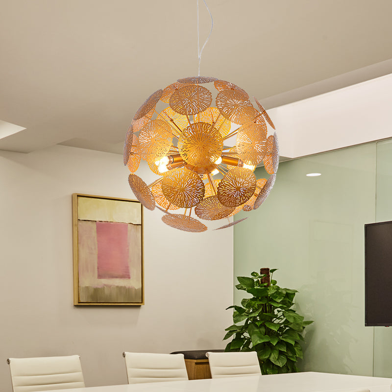 Gold Lotus Leaf Chandelier Light Fixture Postmodern 5-Head Metal Pendant Light with Globe Design Gold Clearhalo 'Ceiling Lights' 'Chandeliers' 'Modern Chandeliers' 'Modern' Lighting' 702801